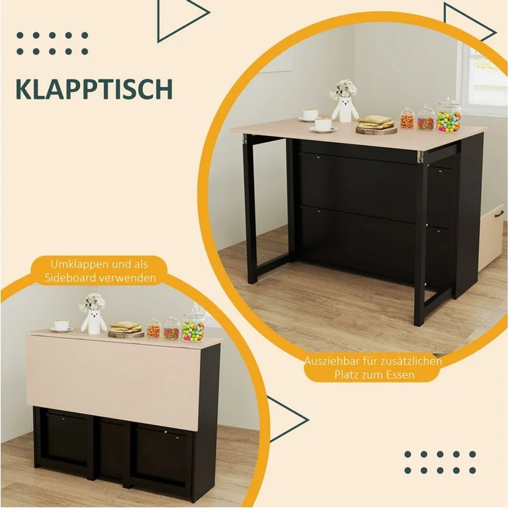 HOMCOM Bargruppe Bartisch mit Barhocker Set, Esstisch mit Klappbarer Tischplatte, (Küchentisch mit Schrank, Essgruppe für Esszimmer, Wohnzimmer) – Bild 3