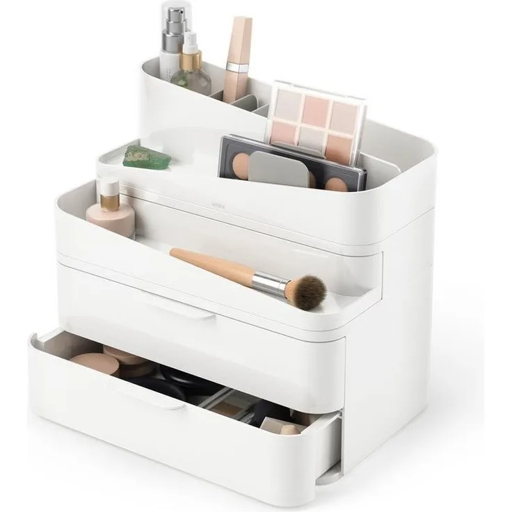 Umbra Make-Up Organizer Glam, in Weiß/Grau, mit 3 Schubladen, anpassbare Trenner
