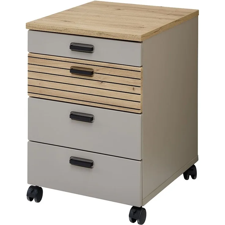 Rollcontainer Glenn, Holzwerkstoff, Braun, Grau, 45 x 66 x 55 cm