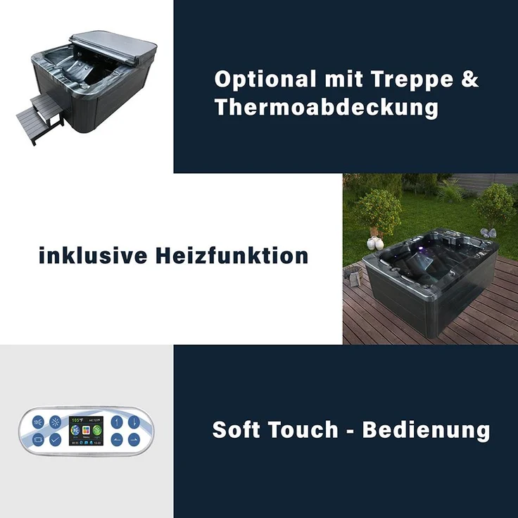 HOME DELUXE Outdoor Whirlpool BLACK MARBLE - Mit Treppe und Thermoabdeckung – Bild 9
