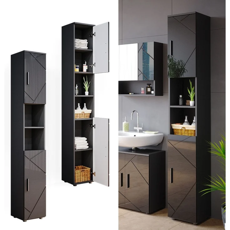 Vicco 'Irma' Badschrank mit 2 Türen und 6 Fächer, Holz, 192 x 30 x 30 cm, Anthrazit – Bild 2