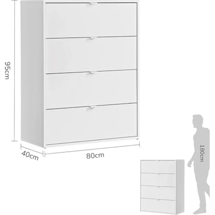 mokebo Sideboard Die Stilvolle (mit 4 Schubladen), Nachttisch, Highboard, Anrichte oder Kommode in Weiß – Bild 3
