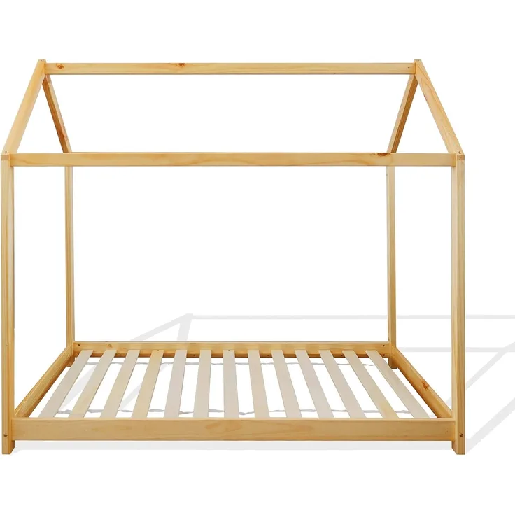 Rebecca Mobili Montessori Bett, Kinderbett, Hüttenform, Kiefer Natur, skandinavischer Stil, Lattenrost 80x160 cm - Art. RE6762