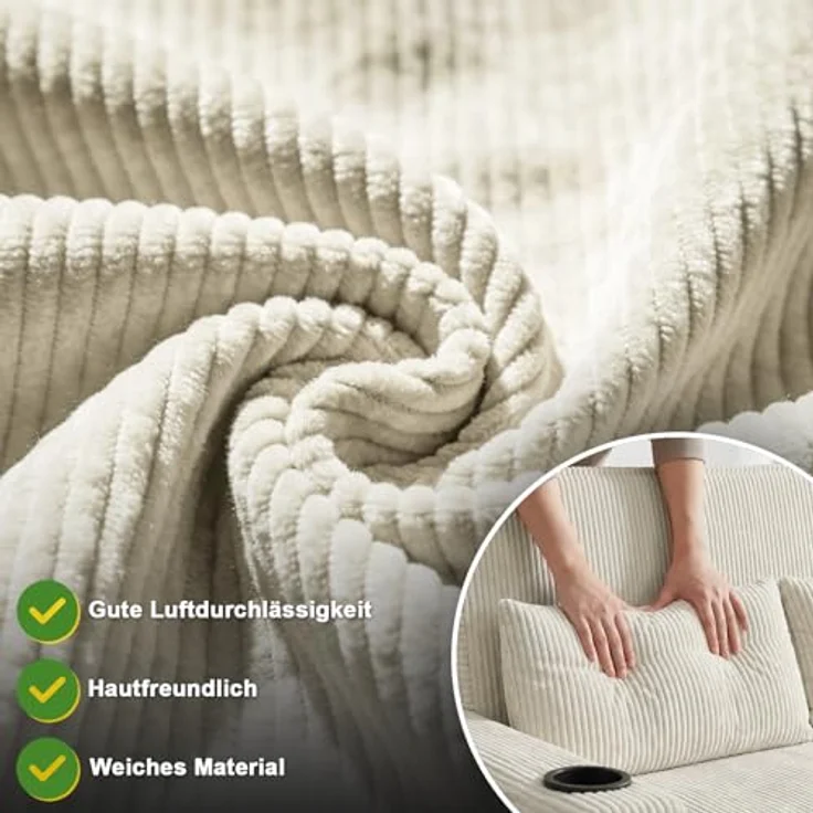 JUMMICO Schlafsofa 2 Sitzer klein Sofa mit Schlaffunktion Schlafcouch Ausziehbar mit Kissen Couch Cord-Bezug mit Getränkehalter Klappsofa Für Wohnzimmer Schlafzimmer,75 x 160 x 100 cm,Grau – Bild 5