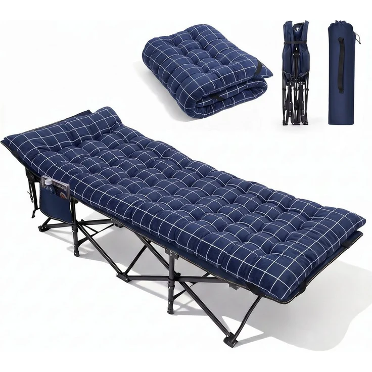 Sekey Feldbett 190x71 cm Campingbett Klappbar mit Matratze Gästebett Klappbett Tragbares Campingliege bis 200kg, Kariert, für Outdoor, Indoor, Reisen – Bild 1