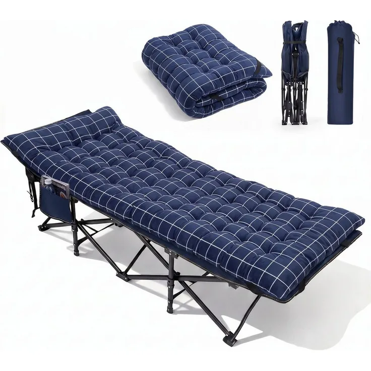 Sekey Feldbett 190x71 cm Campingbett Klappbar mit Matratze Gästebett Klappbett Tragbares Campingliege bis 200kg, Kariert, für Outdoor, Indoor, Reisen