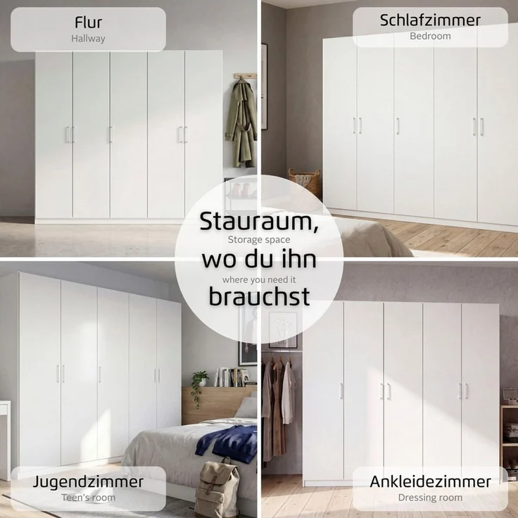 OTTO home Kleiderschrank Schrank Mehrzweckschrank Garderobenschrank Schlafzimmer Möbel THOR (3 verschiedene Ausstattungen BASIC/CLASSIC/PREMIUM (inkl. SOFT-CLOSE) mit farblich passenden, modernen Metallgriffen MADE IN GERMANY – Bild 4