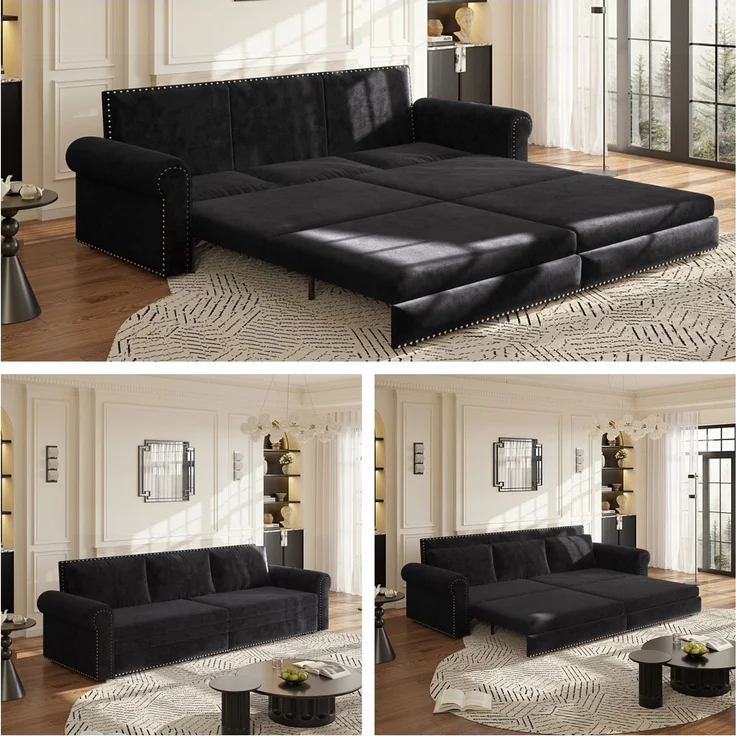 Schlafsofa 238x90x98 cm, 3-in-1 ausziehbar mit Samtbezug und verstellbaren Rückenkissen – Bild 5