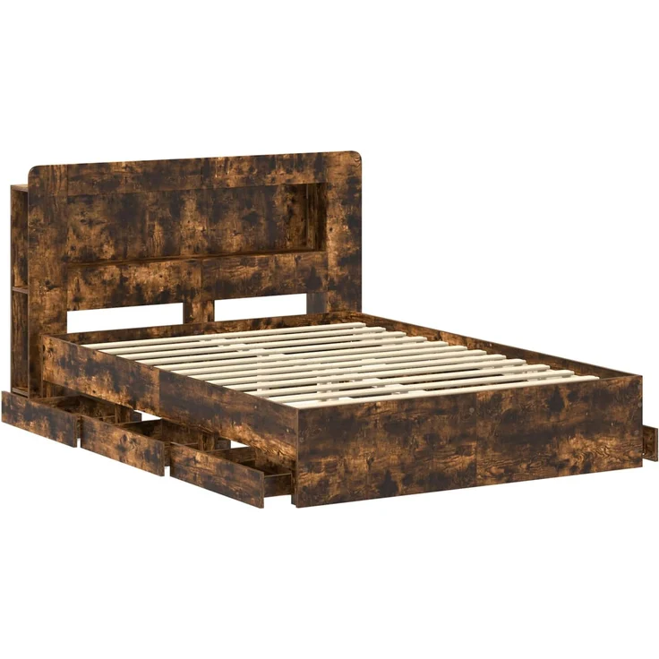 vidaXL Bettgestell mit Stauraum und Kopfteil Räuchereiche 135 x 190 cm 3434037 – Bild 4