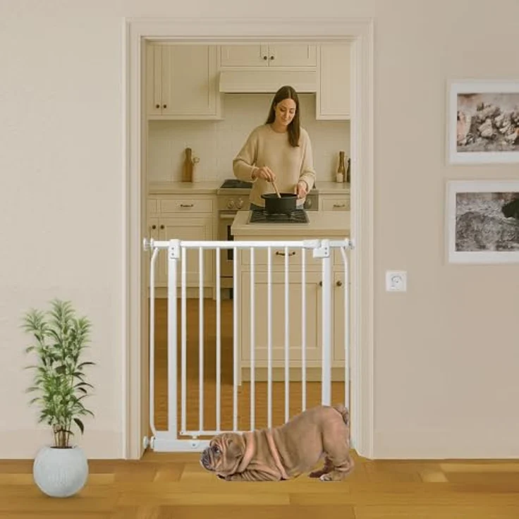 Bettacare Extra Hohes Elite Hundegitter, 65.5cm - 74.5cm, Mattweiß, Extra hohe 96.8cm Höhe, Schmales Druckbefestigtes Haustiergitter für Hunde und Welpen, Haustier- und Hundesperre – Bild 6
