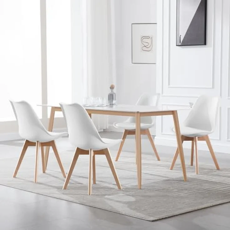 WOLTU® 4er Set Esszimmerstühle Küchenstuhl Design Stuhl Esszimmerstuhl Kunstleder Holz Weiß BH29ws-4 – Bild 3
