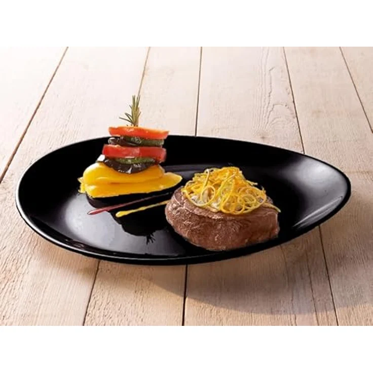 Creatable Steakteller Italien Party, 6-teiliges Set aus lebensmittelechtem Glas, oval, stapelbar, schwarz – Bild 3