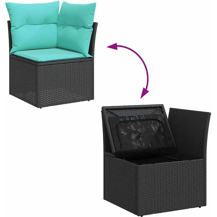 vidaXL Gartensofa-set 4 Stk. Schwarz und Türkis Poly-Rattan 3354695 – Bild 11