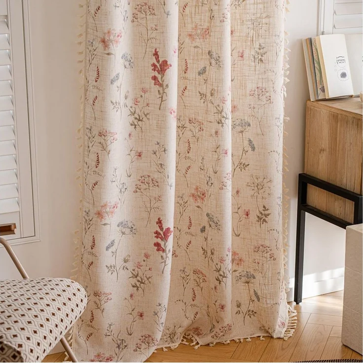Diwzbyn Vorhang Boho-Blumen-Vorhang, halbtransparenter Vorhang im Landhausstil – Bild 3