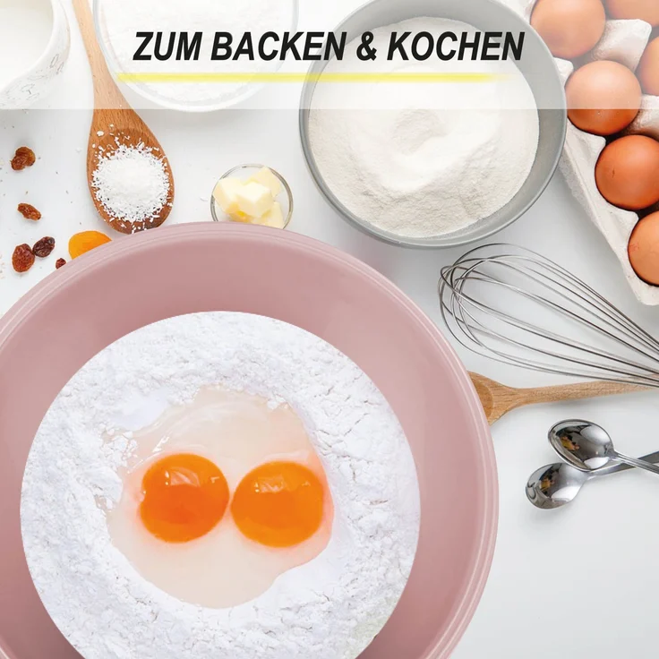 Salatschüssel 5er Set ( 700ml - 6 L ) "Rosa" - Rührschüssel Vorratsschüssel, Spülmaschinenfest ( Ø16cm - Ø32cm ) Lebensmittelbehälter, stapelbar – Bild 6