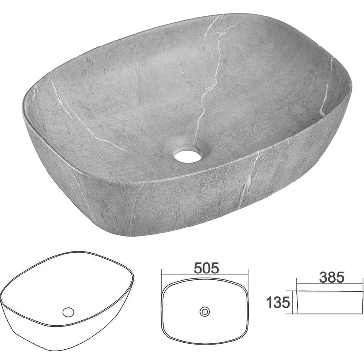Waschtisch schwarz gerillt 80 cm mit Aufsatzwaschbecken Beton Optik XANTEN-56 in anthrazit mit Eiche Nb, B/H/T: ca. 80,6/72,7/46,5 cm – Bild 3