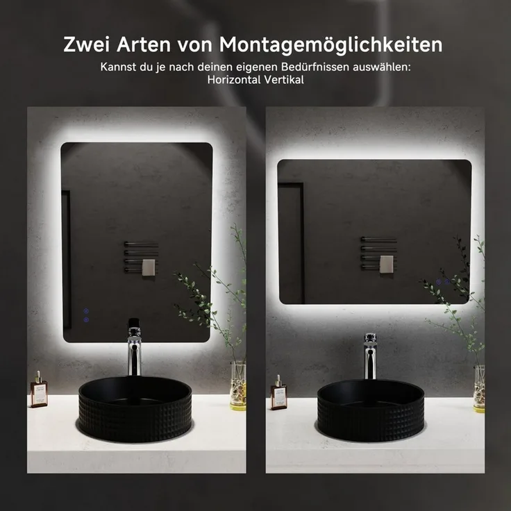 welltime LED-Lichtspiegel Toledo eckig, Spiegel mit LED Beleuchtung, Badspiegel, mit Anti-Fog Beschichtung