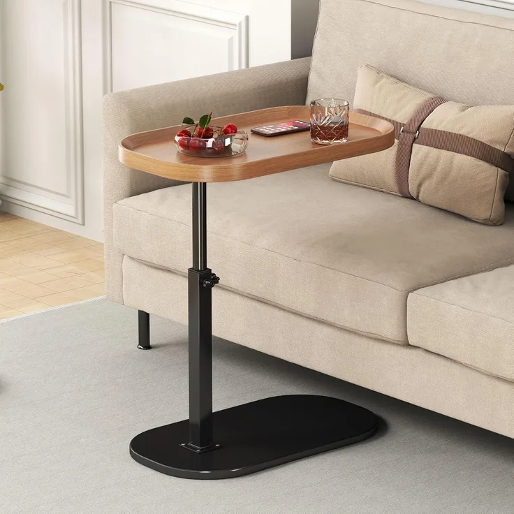Höhenverstellbarer C Form Beistelltisch für Sofa Schwarz
