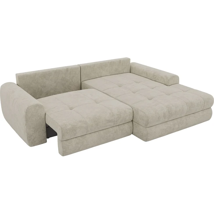 Sofa L-Form ARELIA L mit Schlaffunktion, Wohnzimmer Sofa, Wellenfederung, Sofa mit DL-System - Schenille grob gewebt Creme - Links – Bild 12