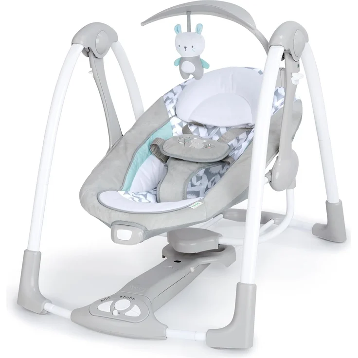 Ingenuity, Raylan 2 in 1 zusammenklappbare Babschaukel und -sitz, mit Vibrationen, automatischem Schaukeln und Melodien, Grau, 1 Stück (1er Pack) – Bild 1