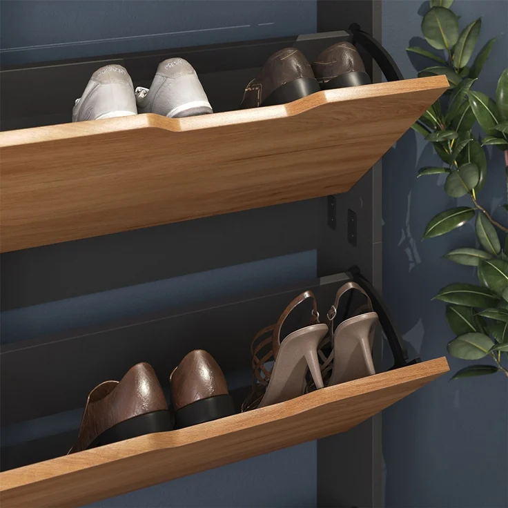 Schuhkipper Luca Anthrazit/Goldkraft Eiche 59x192 cm mit 5 Kippfächern Vicco – Bild 4