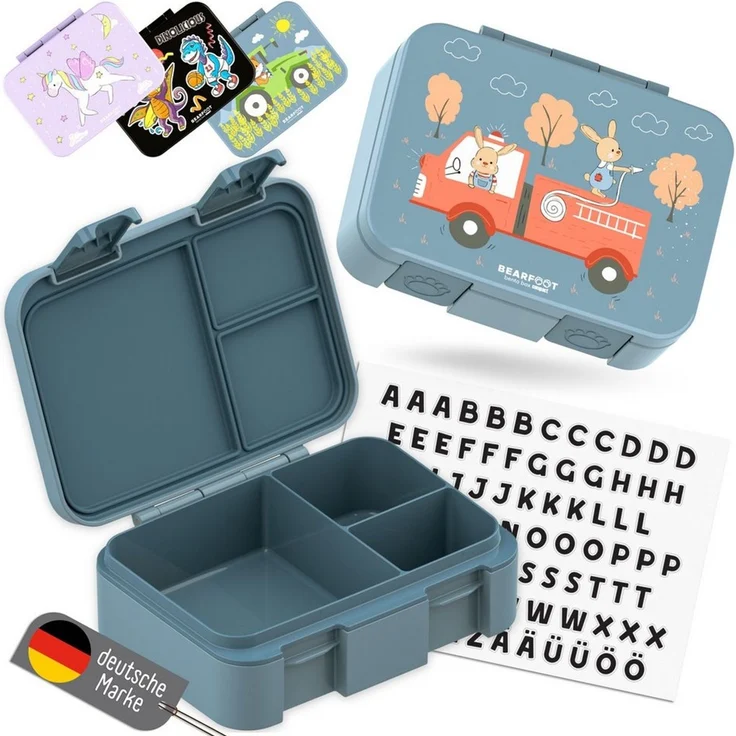 BEARFOOT Lunchbox Brotdose mit Fächern, leicht & auslaufsicher - Feuerwehr, PP, ABS, Silikon, Kindergarten und Schule - Mädchen und Jungen, Vesperbox, Snackbox – Bild 1