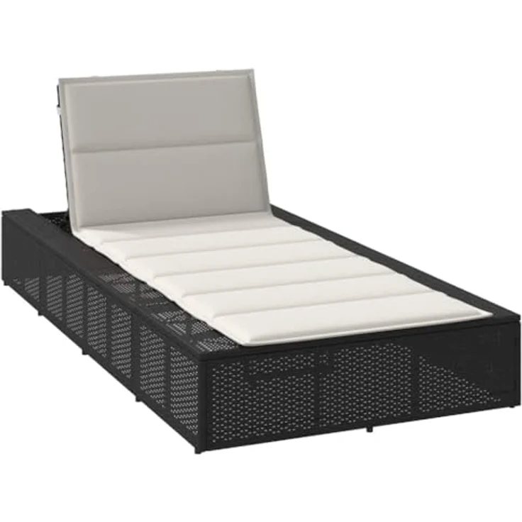 vidaXL Sonnenliege mit schwebender Auflage, Schwarz, Poly Rattan, verstellbare Rückenlehne, robustes Design – Bild 1