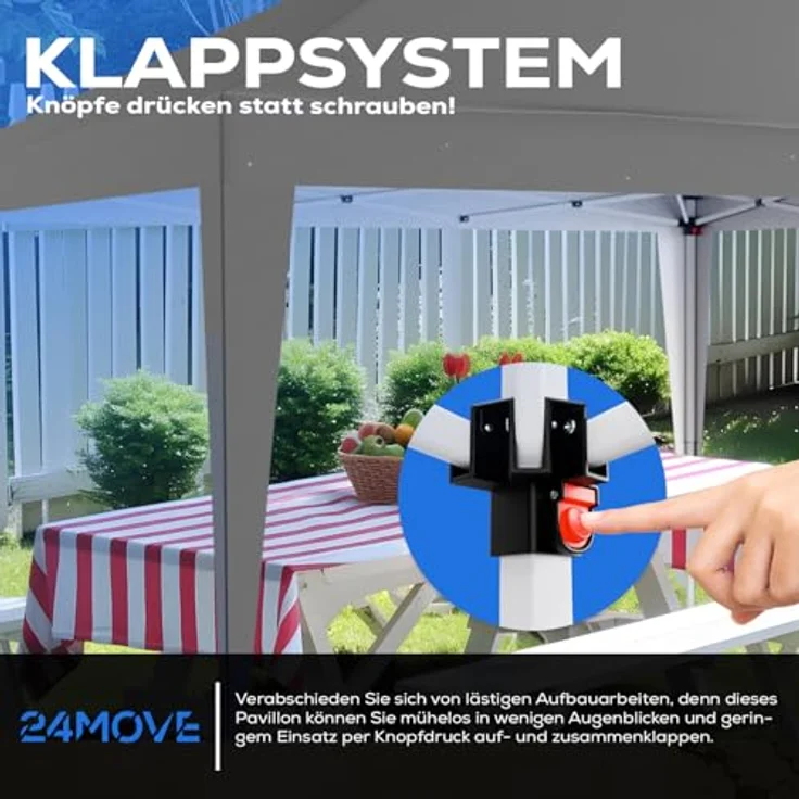 24Move Pavillon Faltpavillon SANTOS, 3x3M grau, klappbar, höhenverstellbar, wasserdicht, UV-Schutz, inkl. Tasche und 8 Heringen – Bild 5