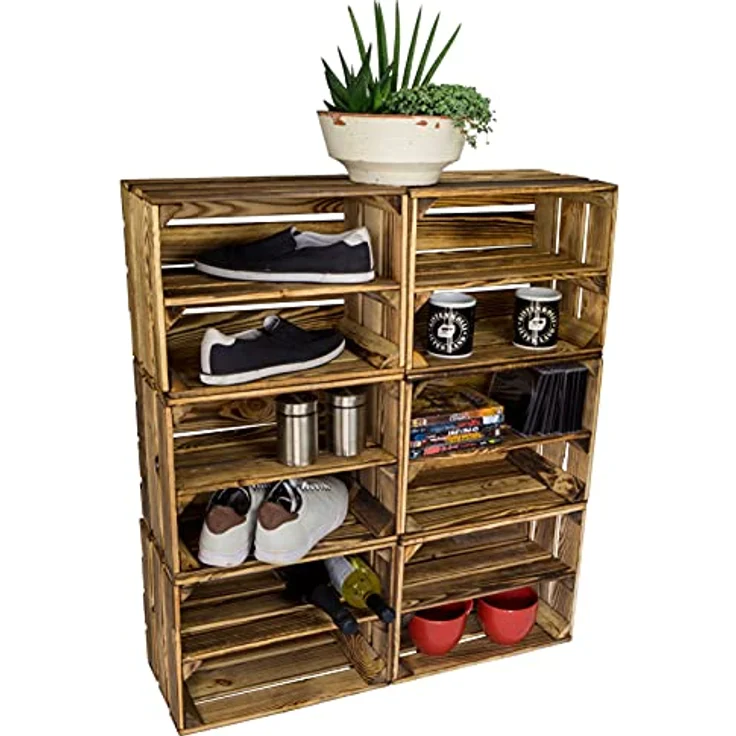 geflammtes Schuhregal Bella Mini für Kinder mit Zwischenbrett 40 x 30 x 25 cm/Apfelkisten Weinkisten Holzkisten aus dem Alten Land (1 x Schuhregal Mini für Kinder) – Bild 5
