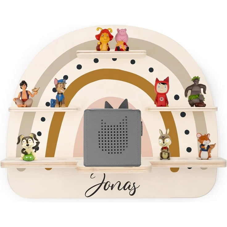KIDSMOOD - Personalisiertes Tonie Regal für Kinderzimmer | Regenbogen Wand-Regal mit genügend Platz für Tonie-Hör-Figuren, Aussparung für Tonie-Musikbox & Kabelmanagement, Tonie Regal Mädchen & Jungen – Bild 1
