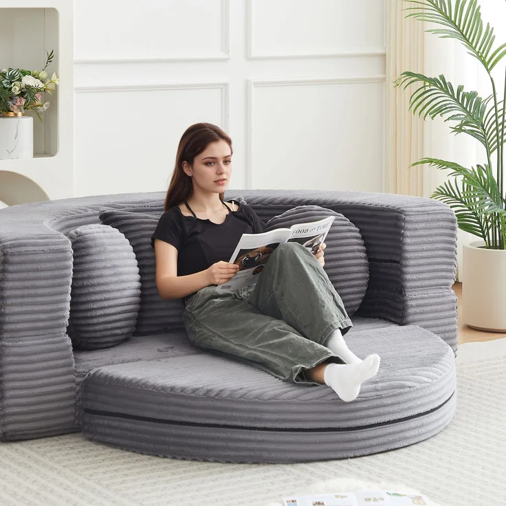 ZUBALIYA SchlafSofa mit USB - Anschluss, mit Schreibtisch, mit Cordbezug, mit Schaumstoffpolsterung, für Wohnzimmer und Apartments – Bild 13