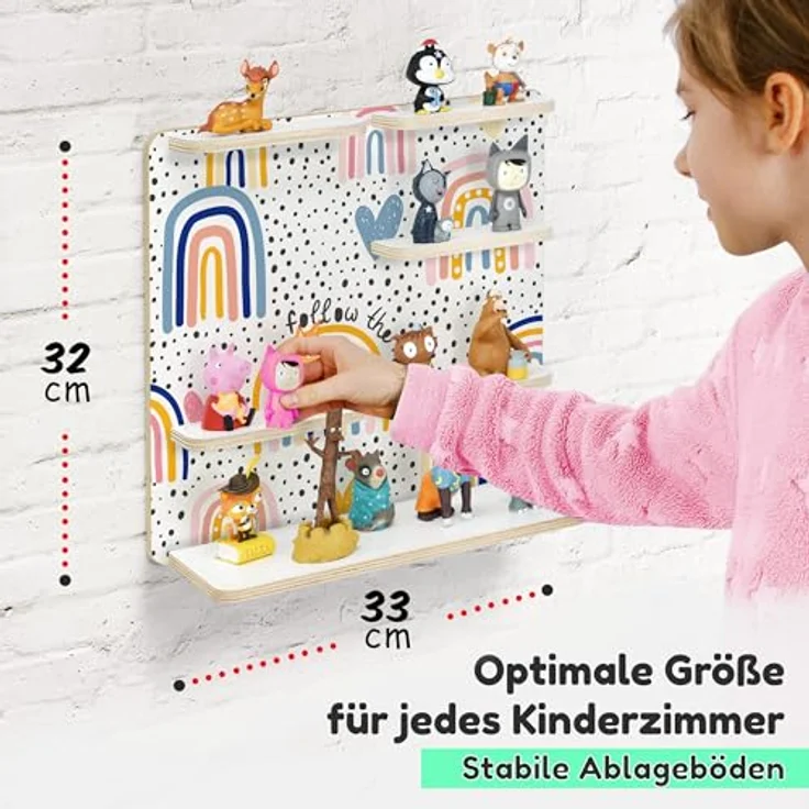 stadtecken Holzregal für Musikbox – Passend für Toniebox & ca. 40 Tonies | Perfekte Aufbewahrung fürs Kinderzimmer | Zum Aufhängen | Erweiterbar (Regenbogen ohne Musikbox) – Bild 3