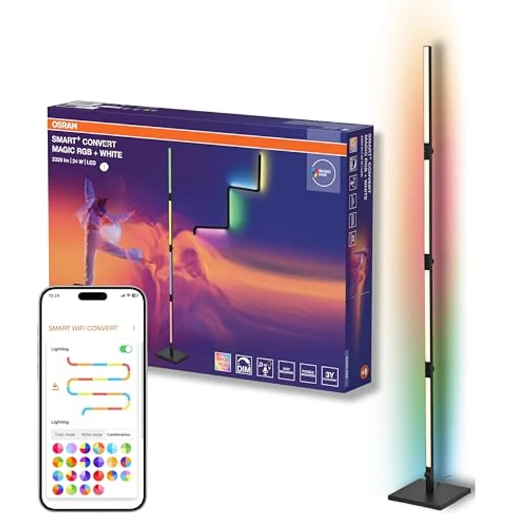 Osram SMART+ WIFI CONVERT Wand- & Stehleuchte, schwarz, 24W, 2320lm, regulierbares Weiß- & Farblicht, dimmbar, lange Lebensdauer, dynamischer Magic RGB-Lichteffekt, App-steuerbar, 2700K - 6500K – Bild 5