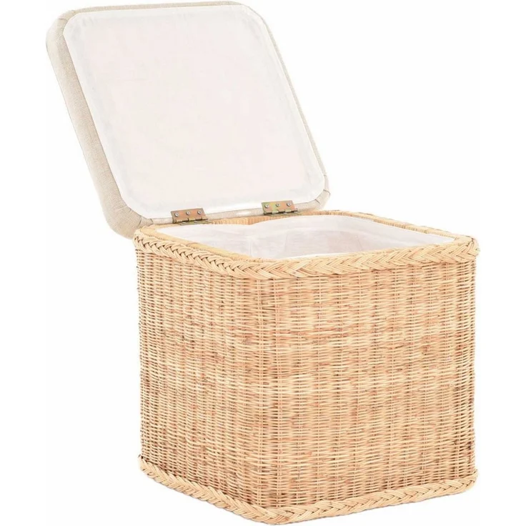 Krines Home Sitztruhe Rattan Wäschekorb Quadratisch Wäschetruhe Sitz gepolstert Flur-Bank, Aufbewahrungsbox mit Deckel Bad-Hocker Sitzhocker Wäschesammler – Bild 4