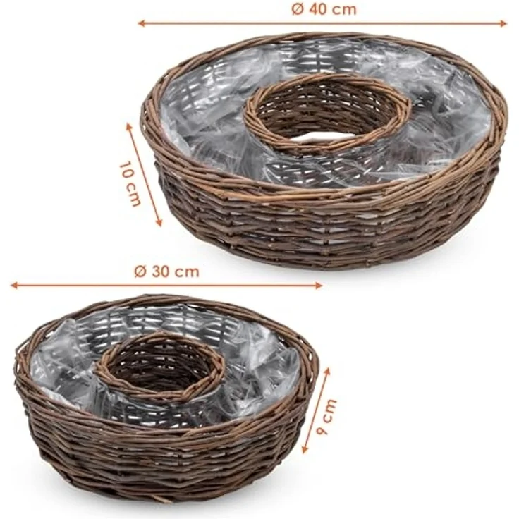 Spetebo Blumentopf Rattan Pflanzring natur (1 Set, 2 St, mit Folie), Weide Blumenschale zum direkten Bepflanzen – Bild 2