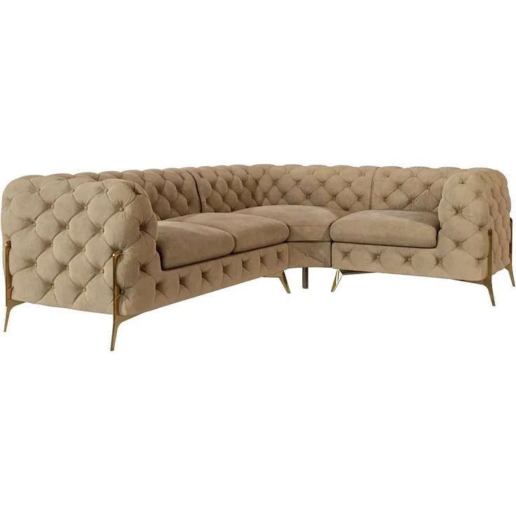 S-Style Möbel Ecksofa Chesterfield Ashley mit Goldene Metall Füßen, Die Eckeinheit kann entweder rechts- oder linkshändig sein, mit Wellenfederung