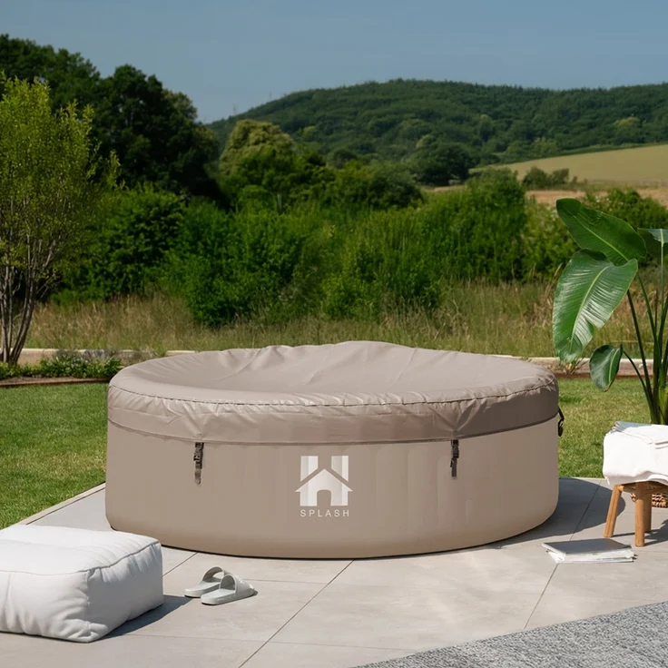 HOME DELUXE Outdoor Whirlpool inkl. Kissen, Getränkehalter und Sonnendach SPLASH - Ø208 cm 6 Personen Beige – Bild 2