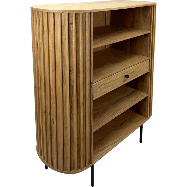 FINEBUY Bücherregal FB60543 Standregal Massivholz 105cm Wohnregal Standregal Stauraumregal, Funktionale Aufbewahrung im zeitlosen Look, Natürliches Möbelstück mit klarer Linienführung – Bild 1