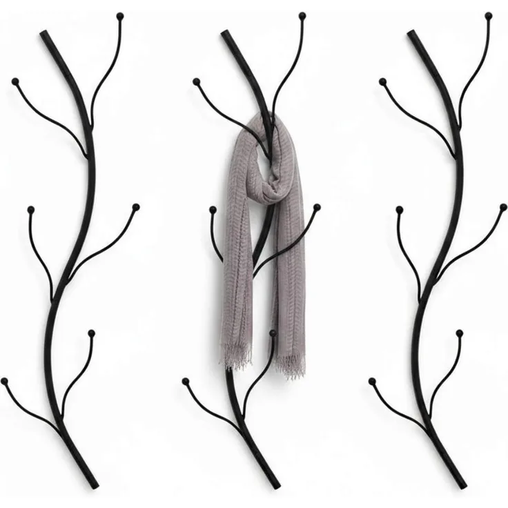 DanDiBo Wandgarderobe Schwarz Metall 3er Set Flora Garderobe Wand 93861 Garderobenhaken Flurgarderobe Kleiderhaken Hakenleiste