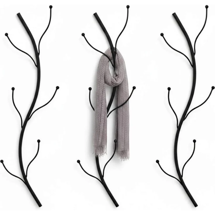 DanDiBo Wandgarderobe Schwarz Metall 3er Set Flora Garderobe Wand 93861 Garderobenhaken Flurgarderobe Kleiderhaken Hakenleiste – Bild 1