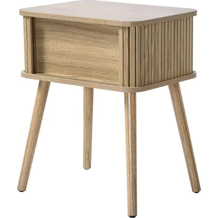 CaliCosy 'ERNEST' Nachttisch mit Eichenmuster 2 Schiebetüren H59 cm - Helles Holz – Bild 10