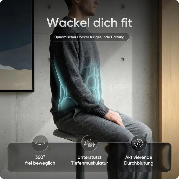 DESKSPACE Drehhocker Motion Ergonomischer Stehhocker - Höhenverstellbarer Bürohocker (Einzelartikel), Höhenverstellbarer Stehhocker mit ergonomischem Sitzkomfort – Bild 3