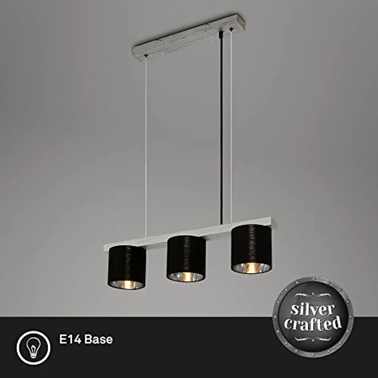 Briloner Leuchten LURI, Pendelleuchte 3-flammig, Höhenverstellbar, Antik-Silber, Holz, E14 Fassung max. 25 Watt, 65 x 15 x 136 cm – Bild 2