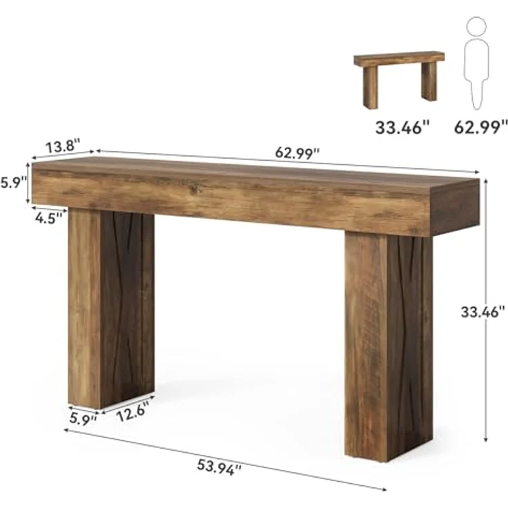 LITTLE TREE 63-Zoll-Schmaler Konsolentisch, moderner Sofatisch für den Flur, Eingangstisch für Wohnzimmer, Schlafzimmer, Home Office, Holzfarbe – Bild 2
