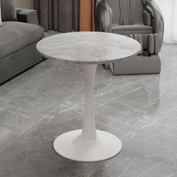 Novelux Runder Esstisch 70cm Marmor-Optik Weiß, Mid-Century Modern Küchentisch für 2-4 Personen, Kaffeetisch mit MDF-Platte & Metallgestell