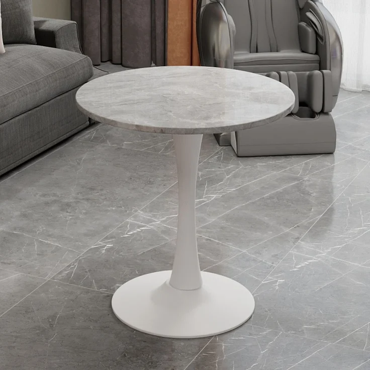 Novelux Runder Esstisch 70cm Marmor-Optik Weiß, Mid-Century Modern Küchentisch für 2-4 Personen, Kaffeetisch mit MDF-Platte & Metallgestell – Bild 1