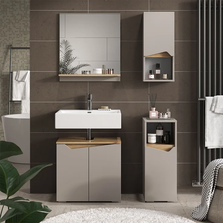 Badschrank Marelle Greige 30 x 67 cm mit Tür und offenem Fach Vicco – Bild 4