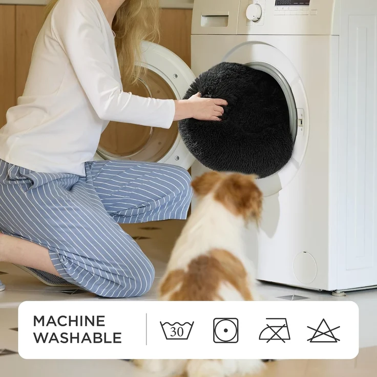 BEDSURE Hundebett waschbar Flauschiges Katzenbett - Ø 50 cm Donut Kissen, Katzenschlafplatz für Katzen Kleine Mittelgroße Hunde, Plüsch Katzenkissen Rund Kuschelbett Katzen Bettchen, Dunkelgrau – Bild 4