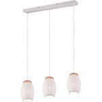 Reality Pendelleuchte Bidar 3-flammig, Weiß matt mit Holzakzenten und einzigartigem Lichtspiel