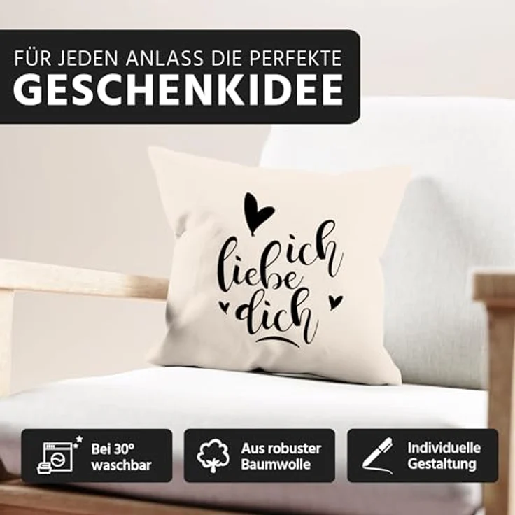 MoonWorks Dekokissen Kissenbezug Ich liebe Dich I love You Liebe Love Geschenk Frau Freundin Mann Freund Zuneigung Kissen-Hülle Deko-Kissen Baumwolle MoonWorks® – Bild 6